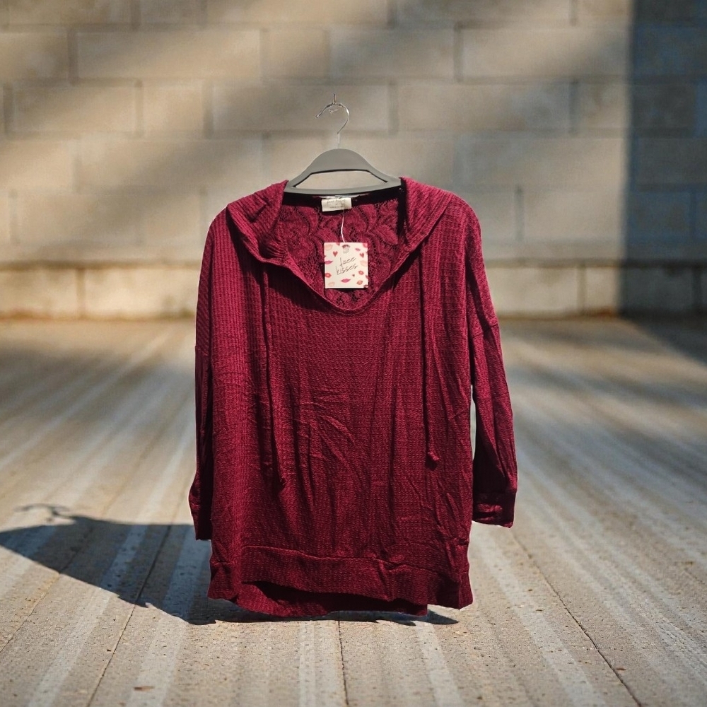 Free Kisses Maroon Lace Hoodie